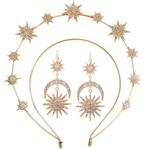 Corona Luna <span class=keywords><strong>Estrellas</strong></span> Accesorios para el cabello Boho Boda Nupcial Postizo con aleación chapada en oro Cristal Único Estilo bohemio Horquilla - Product Image 1