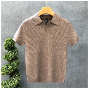 Kaos <span class=keywords><strong>Polo</strong></span> Rajut Pria Warna Solid Dengan Desain Pas Badan Untuk Kaos Lengan Pendek Gaya Korea - Product Image 5
