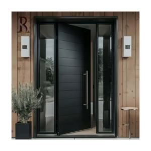 Rising Listo para instalar Villas de diseño contemporáneo Perfil negro Marco de aluminio Entrada frontal Puertas pivotantes para villas y casas - Product Image 6