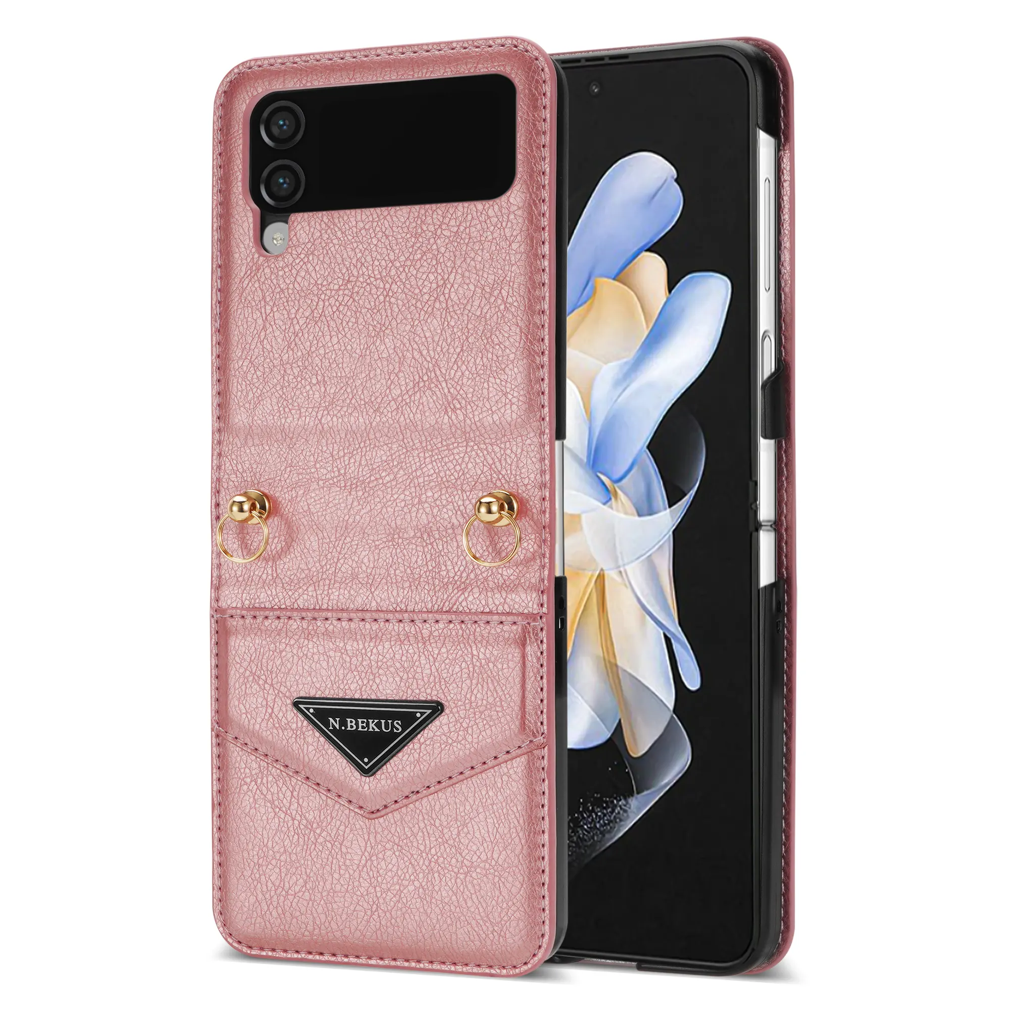 For Galaxy Z Flip 4 Glitter Phone Case Phone Strap Pu Folding Phone Case For Samsung Z Flip 4