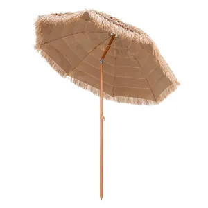 专业茅草夏威夷便携式木阳伞条纹，露台户外沙滩花园伞/
