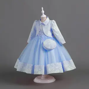 F66079 Novo Design Venda Quente China Preço De Fábrica Kidswear Princesa Flor Menina Manga Longa Vestido De Noite