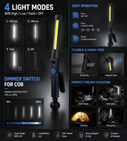 Lampe de travail LED rechargeable avec stylo, lumière SMD haute/basse/clignotante et variateur COB, base magnétique réglable, lampe d'outil portable