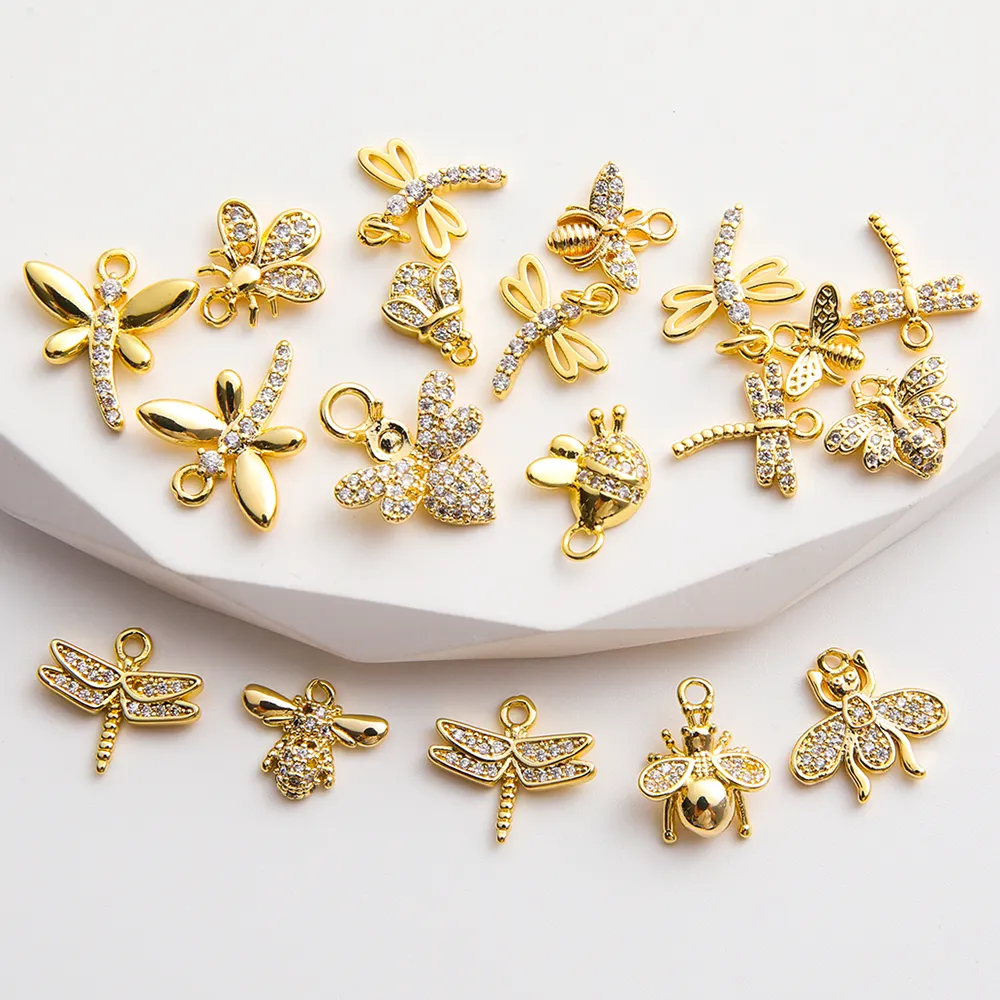 Pendentifs en laiton zircone pour femmes, accessoires de bijoux, 50 pièces, en or, abeille, Spider Animal, collier, boucle d'oreille, Diy bricolage, 18k