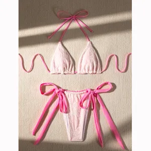 2024 полотенце материал розовый купальник кружева милый галстук сексуальный купальник