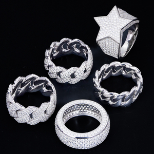 Ready to Ship White Gold Plated Hip Hop <b>Jewelry</b> Fully Iced Out 925 Silver Mens Cuban Cluster <b>Moissanite</b> Ring GRA Certification - Product Image 1