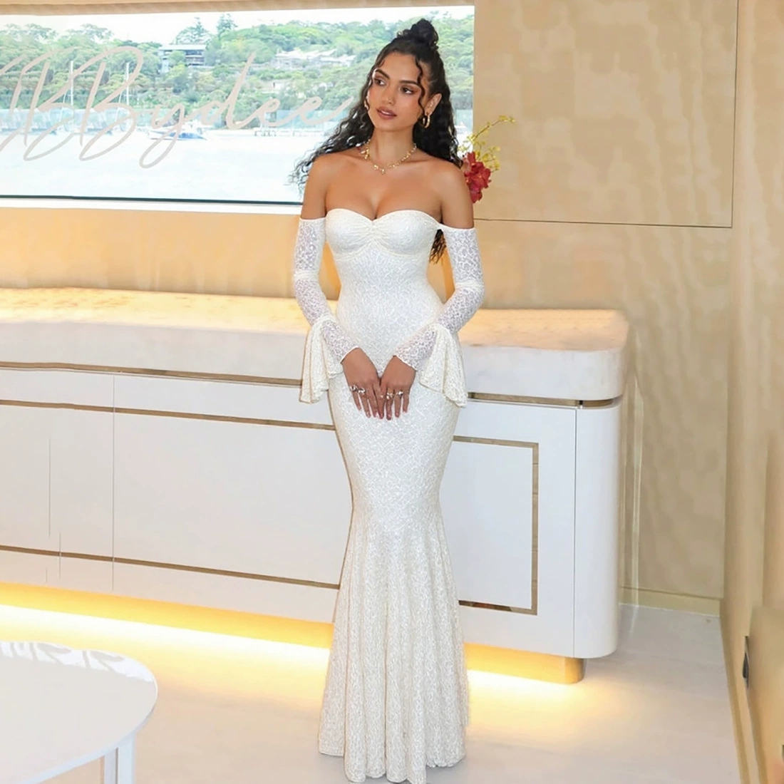 off the shoulder wedding dress fit and flare CD CD929 main image 0