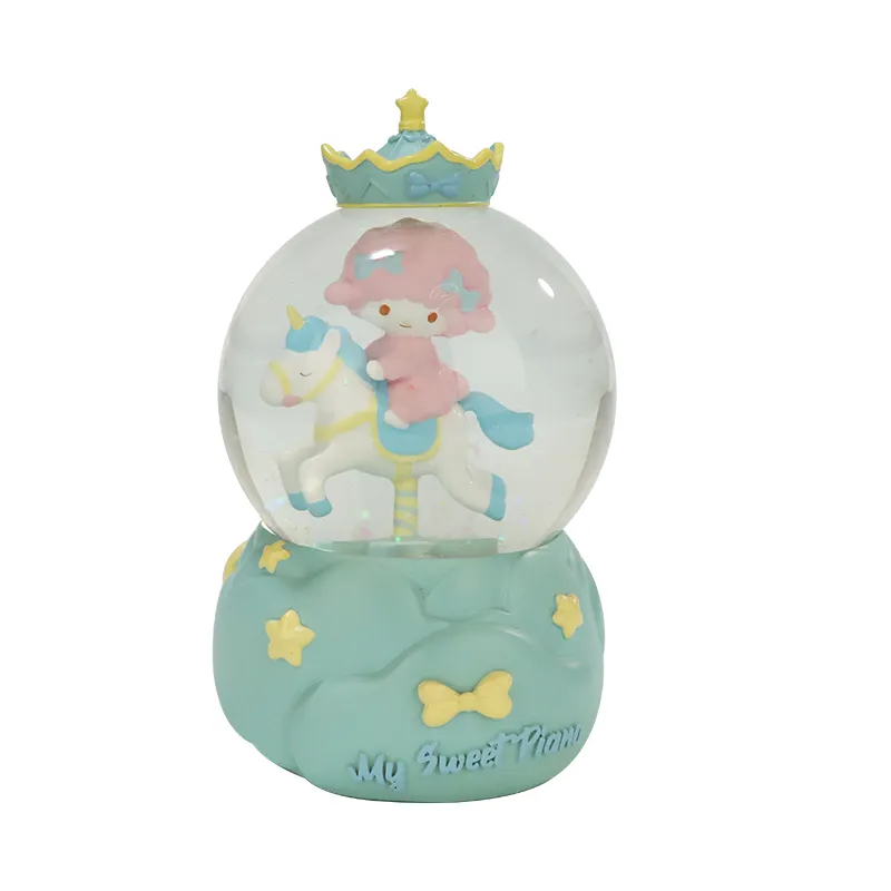 Productos de tendencia 2024 artesanías de vidrio de plástico de resina The Merry-Go-Round Snow Water Globe regalos para niños decoración de escritorio