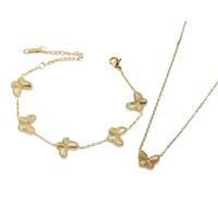 Ensemble collier papillon léger de luxe en acier inoxydable à la française ensembles de boucles d'oreilles romantiques dames plaqué or 18 carats bijoux tendance