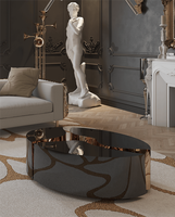 Luxe moderne ovale 3 pièces titane or Table basse ensemble verre matériel miroir maison hôtel salon décoratif Table centrale