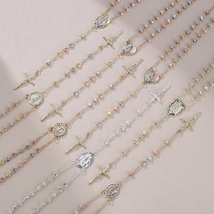 Collar de Rosario Católico <span class=keywords><strong>con</strong></span> Cuentas y <span class=keywords><strong>Cruz</strong></span> de <span class=keywords><strong>San</strong></span> <span class=keywords><strong>Benito</strong></span> Chapado en Oro <span class=keywords><strong>con</strong></span> Circonita, Joyería Cristiana para Bodas - Product Image 4