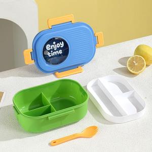 Lonchera <span class=keywords><strong>de</strong></span> Plástico PP <span class=keywords><strong>de</strong></span> Grado Alimenticio a Prueba <span class=keywords><strong>de</strong></span> Fugas <span class=keywords><strong>de</strong></span> 1300 ml con 3 Compartimentos, Cuchara y Tenedor - Product Image 1