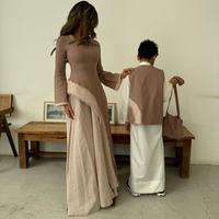 Robe longue islamique arabe modeste pour femme, élégante tenue quotidienne musulmane à manches longues, col montant, anti-boulochage et faite à la main