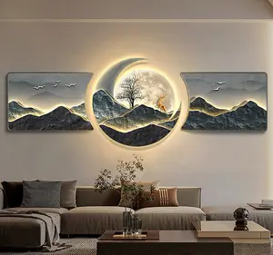 Creative Decorative Sunshine 3d Art Picture Up Painting With Glowing Shadow Led Light Paintings And Wall Arts For Home Decor