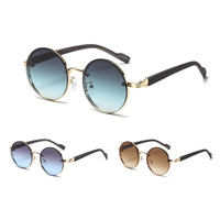 Nouvelle Arrivée 2026 – Lunettes de Soleil Rondes Unisexe au Design Tendance, Branches en PC Effet Bois, Style Punk Rétro, Protection UV400, Monture Or/Blanc – Vente en Gros