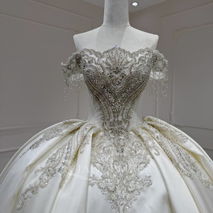 Xx75 Modern Luxury Satin Ivory Floor-Length Ball Gown with <b>Silver</b> Floral Appliques and Embroidery Wedding <b>Dress</b> for - Product Image 2