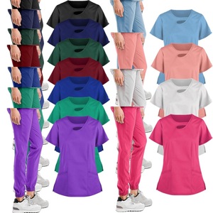 Women Scrub Uniform Set Short Sleeve Knitted Moisture Wicking Hospital Workwear Split Design For Medical Spa Use - Product Image 1