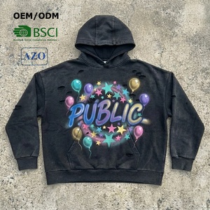 เสื้อฮู้ดดี้ครอปผู้ชายทรงโอเวอร์ไซส์ผ้าคอตตอนหนานุ่มพิมพ์ลายดิจิทัลสไตล์สตรีทแวร์แบบหลวมๆ สำหรับฤดูใบไม้ร่วง ผลิตตามแบบ OEM พร้อมดีไซน์ทำสีซีดแบบ Distressed Monkey Wash - Product Image 1