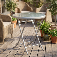 Table de café et de repas ronde en verre pliable en acier moderne Joyeleisure, design portable pour l'ameublement extérieur, la cour et le parc