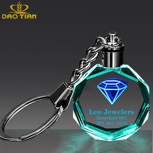 Wholesale Valentine's Day Gift K9 Blank Octagon Diamond 30mm Led Light Crystal Glass Keychainfor 3D Laser Engraving