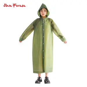 High quality custom logo reusable dark green long waterproof raincoat