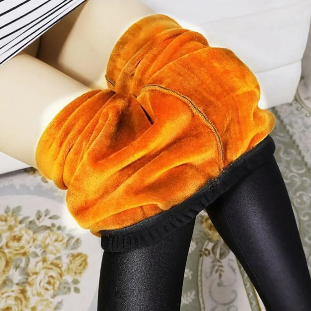 Women Winter Outer Pants Thermal Black Glossy Tights Soft Stretch High Waist Women Leggings