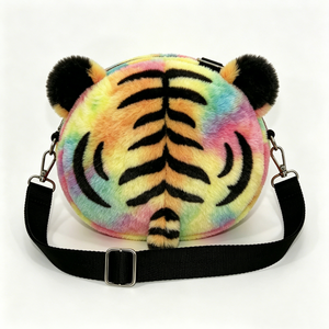 Custom Cute tiger head plush shoulder bag, Colorful tiger plush crossbody purse, Rainbow tiger plush crossbody bag - Product Image 5