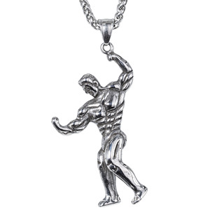 Yunnique – pendentif en acier inoxydable pour hommes, figurine de lutteur grec ancien en relief, collier Punk, bijoux à la mode - Product Image 1