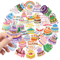 56pcs nouveau style gâteau d'anniversaire Graffiti autocollants transparents pour animaux de compagnie pour tasses à eau, tablette, autocollants de dessin animé pour enfants