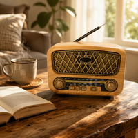 Radio portable rétro pour la maison, personnalisée OEM, certifiée CE, en bois vintage, 3 bandes FM/AM/SW, Bluetooth, USB, TF, rechargeable