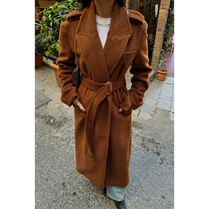 Abrigo Vintage de Lana de Alpaca Marrón, Doble Botonadura, con Capucha Desmontable, Diseño Estampado Vintage, Tallas XS-XL, Transpirable, para Invierno - Product Image 1