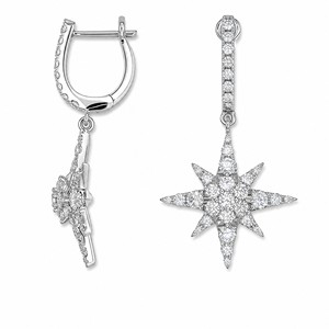 18K Gold Multi-Tone Star Design Pave <b>Diamond</b> <b>Dangle</b> <b>Earrings</b> Luxury Jewelry Hypoallergenic Women Accessory - Product Image 3