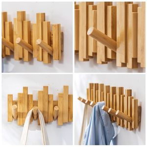 Bamboo <b>Wall</b> <b>Hooks</b> Piano Key Style 3 4 6 8 10 12 <b>Hooks</b> <b>Wall</b> Mounted Coat Rack For Bedroom Entryway Storage Organizer - Product Image 1