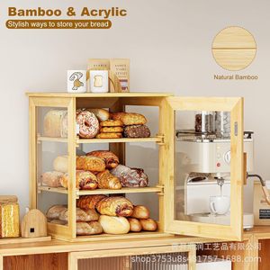 Boîte à pain en bambou Dingrun Arts And Crafts, 12,6x12,6x16,5 pouces, rangement à trois niveaux pour pain et pâtisseries, vitrine de cuisine - Product Image 2
