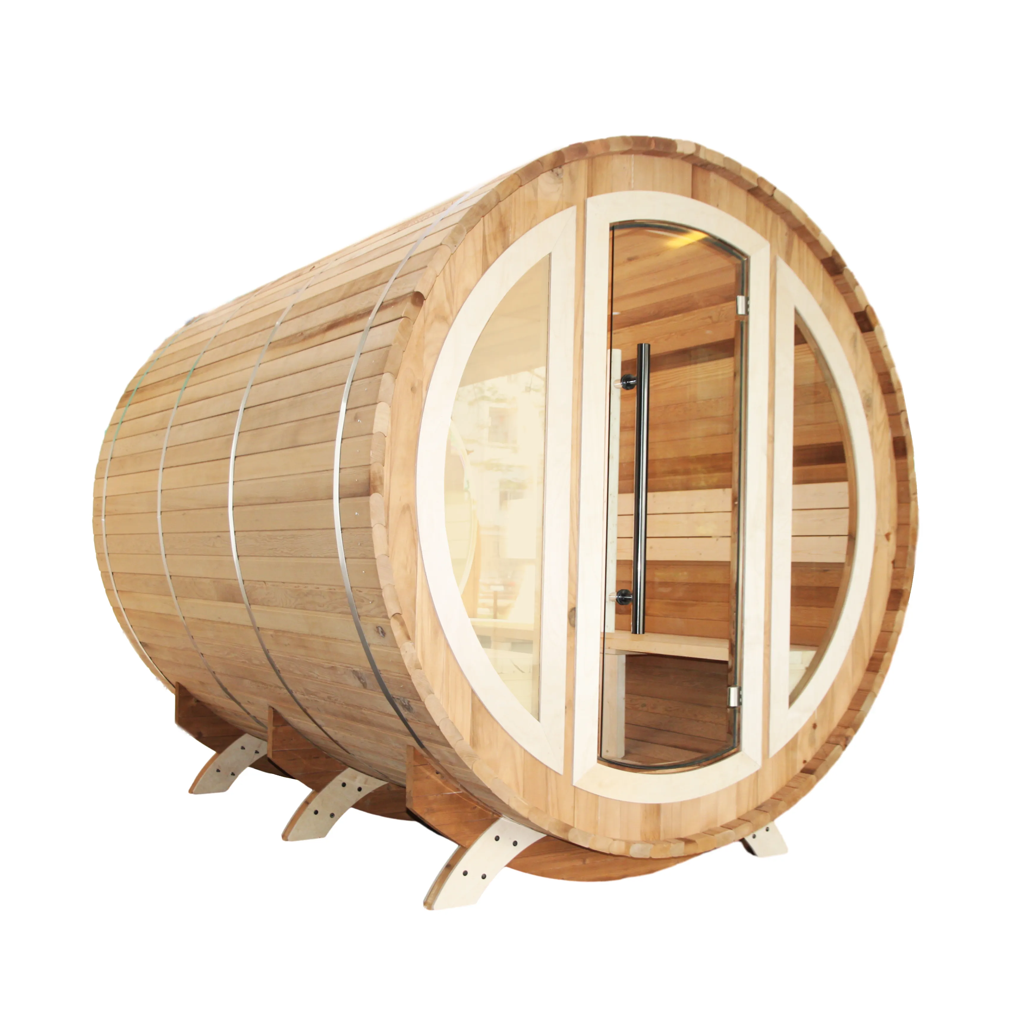 Keya-Herstellung Aussicht Panorama im Freien hölzernes Sauna-Zimmer fass Sauna mit Holzverbrennung Saunaofen
