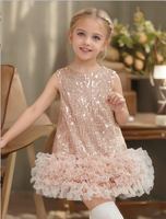 Gaun Putri Hitam Berpayet untuk Anak Perempuan, Tanpa Lengan, Bahan Mesh Tulle, Gaun Pesta