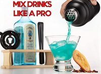 Ensemble de bar en acier inoxydable noir, ensemble de shaker à cocktails pour mélanger les boissons, outils de bar, kit de barman avec support en bois