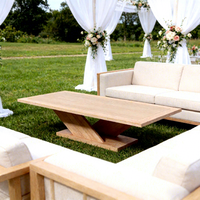Table basse rectangulaire en bois massif américain, artisanale, avec pieds en bois en forme de V, pour événements et mariages