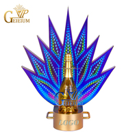 Nouveau Présentoir LED VIP pour Bouteilles de Champagne et Vodka, avec Base Dorée et Décor Feuille d'Agave, pour Service de Bar et Club