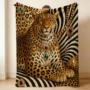 Gold Jewelry Leopard Zebra Flannel <b>Blanket</b> Throw <b>Blanket</b> Nap <b>Blanket</b> Cozy <b>Warm</b> Super Soft for Bedroom Living Room Custom Print - Product Image 1