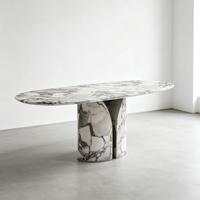 Table à manger ovale de luxe, plateau en pierre artificielle, base en acier inoxydable, mobilier moderne