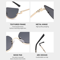Prix d'usine, emballage personnalisé, lunettes de soleil œil de chat Y2K à demi-monture en métal, style rétro, sans monture, UV400, pour femmes