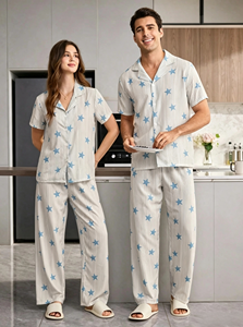 Conjunto de Pijamas de Bambú Azul Personalizado para Parejas, Ropa de Dormir para Hombre y Mujer, Venta al Por Mayor, Tops y Pantalones Cortos, Proveedor de Ropa de Dormir OEM - Product Image 2
