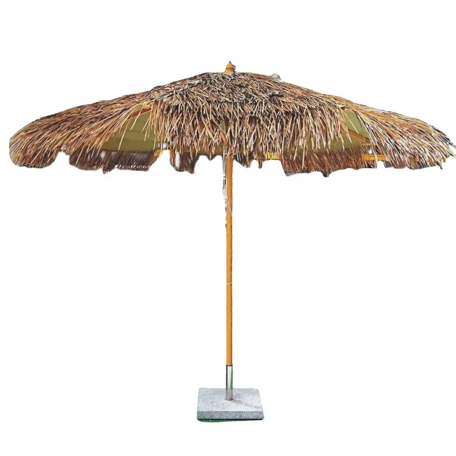 Crank Open System 10 Feet Beach Umbrella Tiki Thatched Hula Umbrella Straw Parasol Umbrella em Estilo Natural Retro