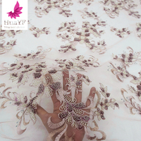 HY2408 3D bunga manik-manik bordir payet Tulle renda kain Multi warna gaun pernikahan perjalanan menembak aksesoris wanita