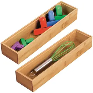 Laci dapur bambu kayu kecil, penyimpanan dapat ditumpuk untuk lemari dan gunting untuk peralatan dan peralatan