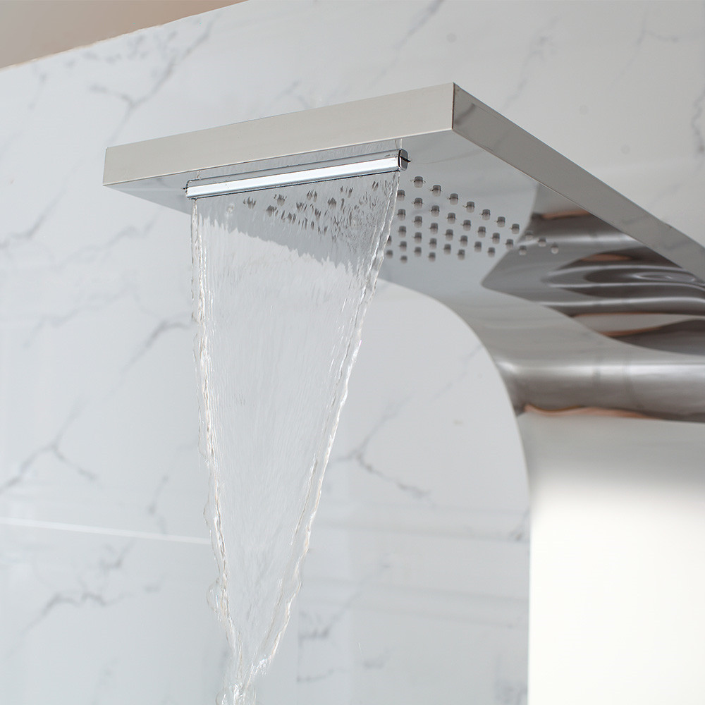 High Quality Bathroom Shower Design Polished Mirror 304 Stainless Steel Shower Panel With Top Waterfall