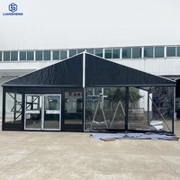 Grande Tente de Réception Extérieure Imperméable en PVC Blanc ou Transparent avec Structure en Aluminium Noir pour 300 Personnes, Idéale pour Événements, Fêtes, Mariages, Expositions, Églises