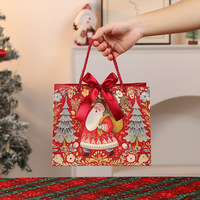 Sac en papier de luxe pliable pour cadeaux de Noël, emballage de saison, sac de courses avec poignée en ruban, vente en gros