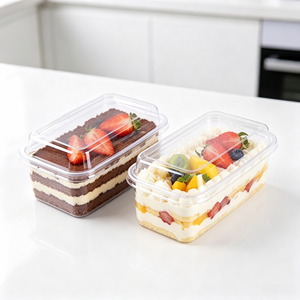 Boîte de conservation fiable en plastique PS rigide transparent avec couvercle protecteur pour tiramisu, mousse, gâteau à étages, biscuits, fruits, pâtisseries, desserts. - Product Image 2